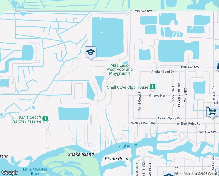 map of restaurants, bars, coffee shops, grocery stores, and more near 442 York Dale Drive in Ruskin