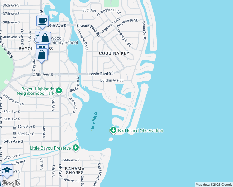 map of restaurants, bars, coffee shops, grocery stores, and more near 4774 Cobia Drive Southeast in St. Petersburg