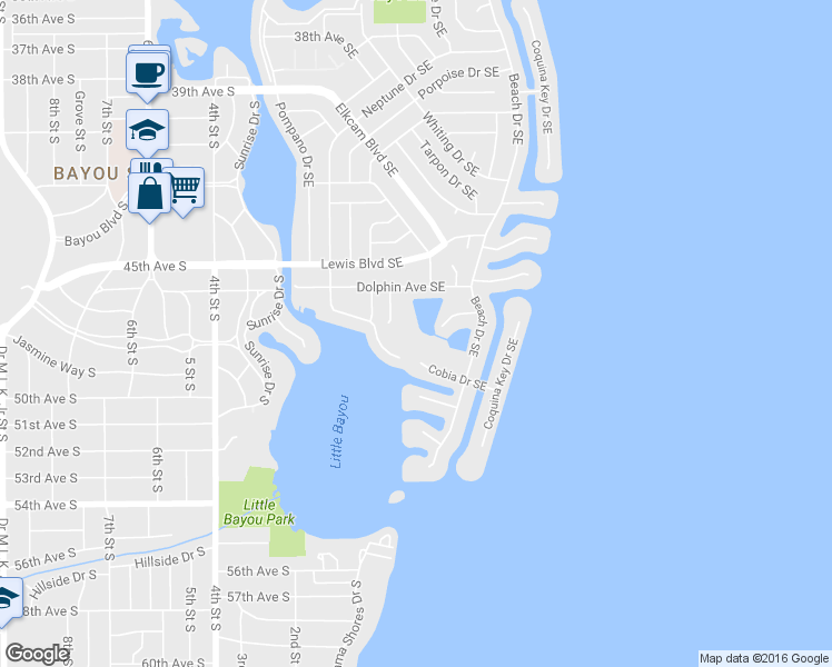 map of restaurants, bars, coffee shops, grocery stores, and more near 4714 Cobia Drive Southeast in St. Petersburg