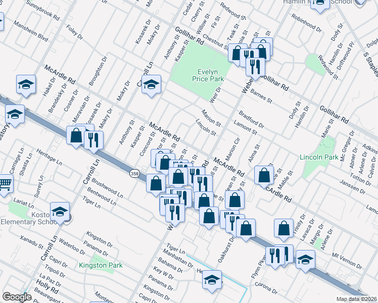 map of restaurants, bars, coffee shops, grocery stores, and more near 4829 Jo Ann Street in Corpus Christi