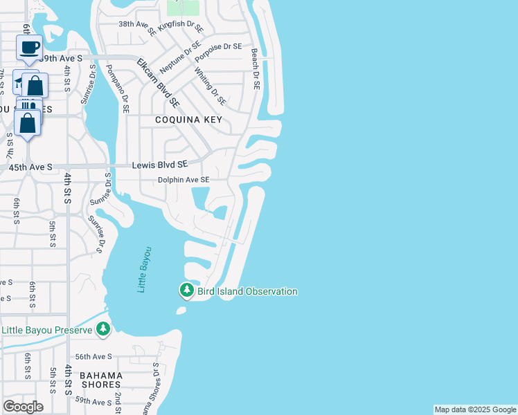 map of restaurants, bars, coffee shops, grocery stores, and more near 4730 Coquina Key Drive Southeast in St. Petersburg