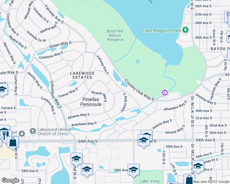 map of restaurants, bars, coffee shops, grocery stores, and more near 1736 Fairway Avenue South in St. Petersburg