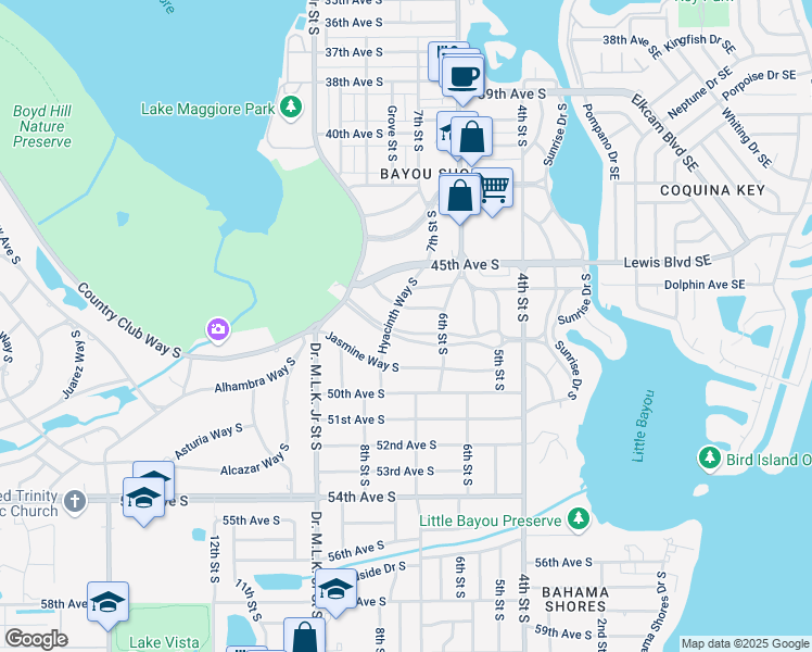 map of restaurants, bars, coffee shops, grocery stores, and more near 648 Myrtle Way South in St. Petersburg
