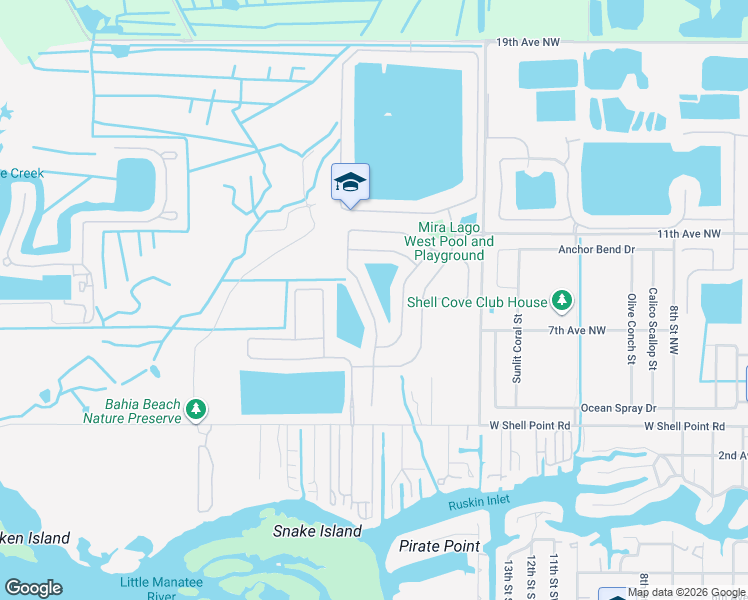 map of restaurants, bars, coffee shops, grocery stores, and more near 1734 Bonita Bluff Court in Ruskin