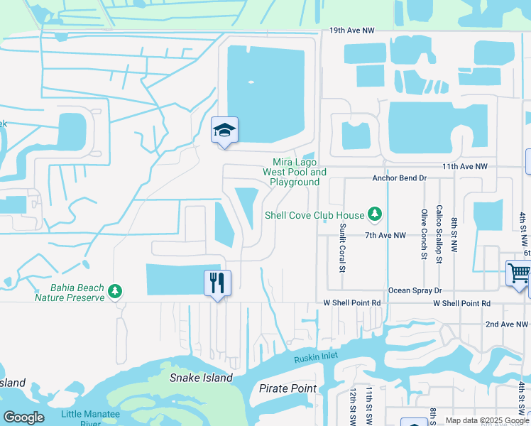 map of restaurants, bars, coffee shops, grocery stores, and more near 435 Stone Briar Drive in Ruskin