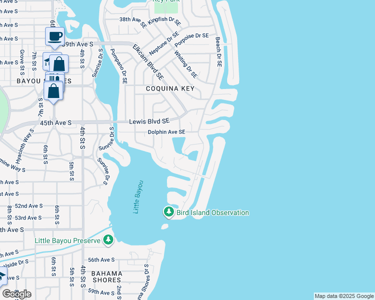 map of restaurants, bars, coffee shops, grocery stores, and more near 4754 Snook Drive Southeast in St. Petersburg