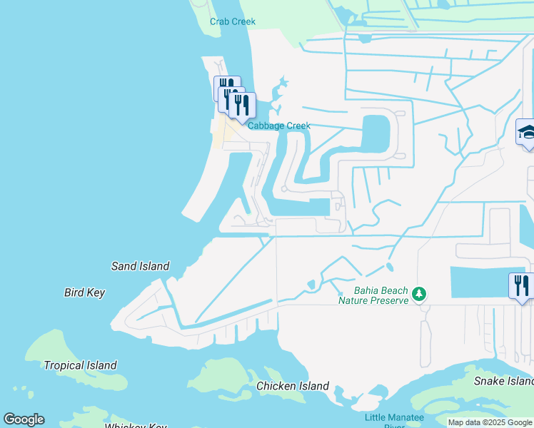 map of restaurants, bars, coffee shops, grocery stores, and more near 439 Bahia Beach Boulevard in Ruskin