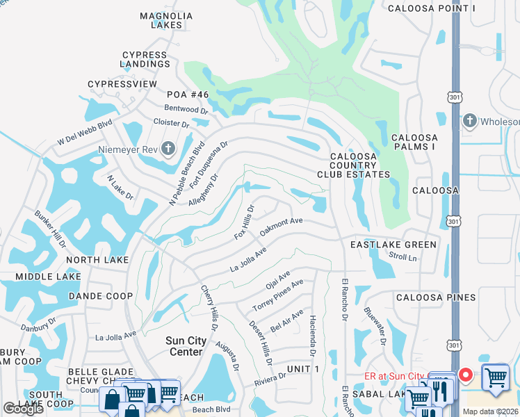 map of restaurants, bars, coffee shops, grocery stores, and more near 711 Sahara Drive in Sun City Center