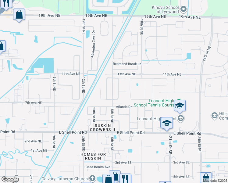 map of restaurants, bars, coffee shops, grocery stores, and more near 815 15th Street Northeast in Ruskin