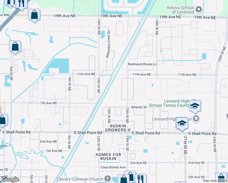 map of restaurants, bars, coffee shops, grocery stores, and more near 713 Cristelle Jean Drive in Ruskin