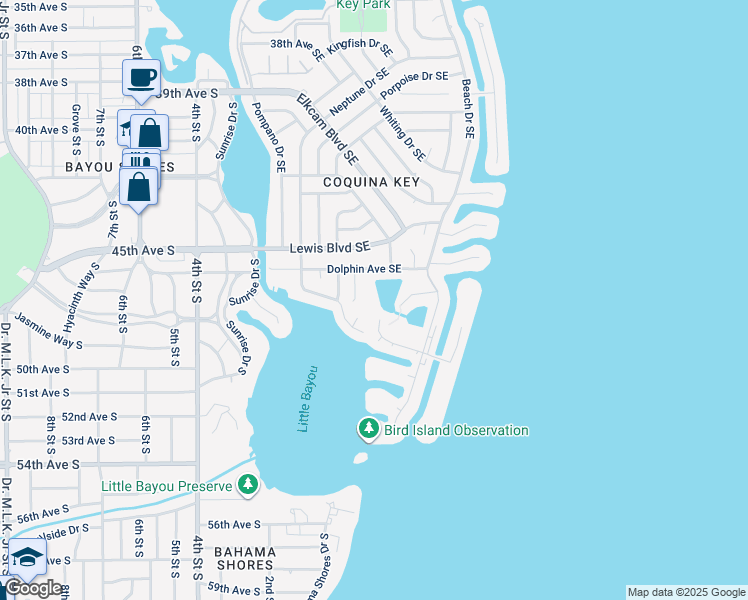 map of restaurants, bars, coffee shops, grocery stores, and more near 4714 Cobia Drive Southeast in St. Petersburg