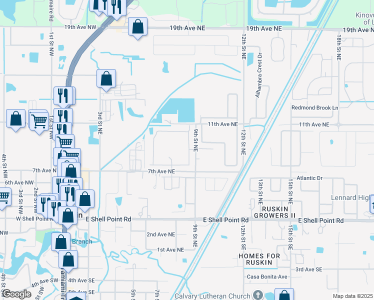 map of restaurants, bars, coffee shops, grocery stores, and more near 948 Royal Empress Drive in Ruskin