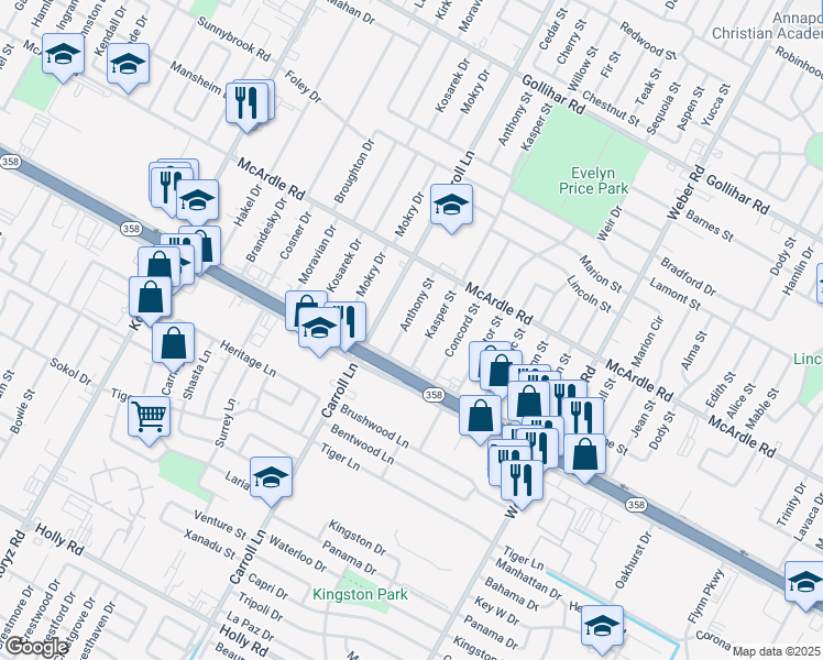 map of restaurants, bars, coffee shops, grocery stores, and more near 5014 Anthony St in Corpus Christi