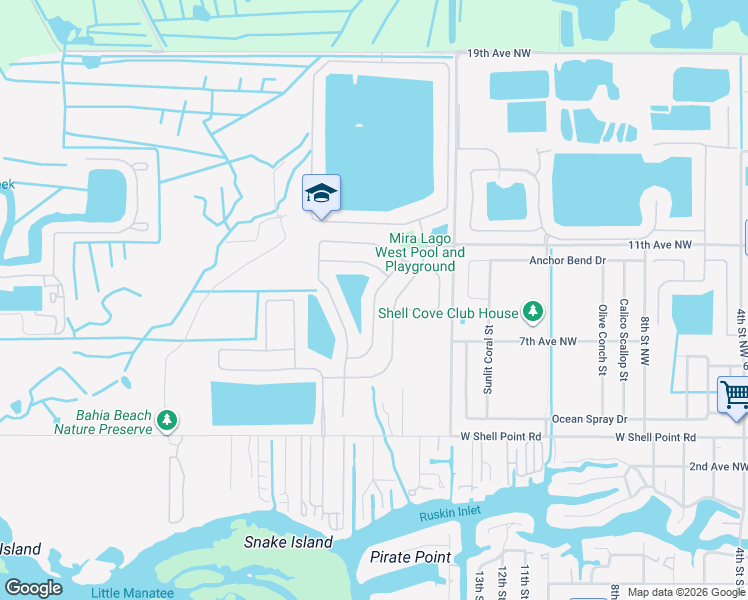 map of restaurants, bars, coffee shops, grocery stores, and more near 439 Stone Briar Drive in Ruskin