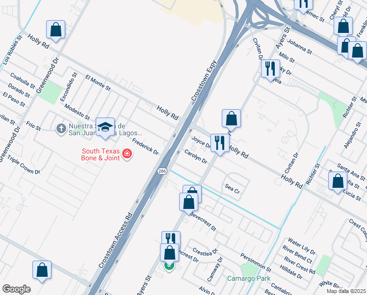 map of restaurants, bars, coffee shops, grocery stores, and more near 2226 Carolyn Drive in Corpus Christi