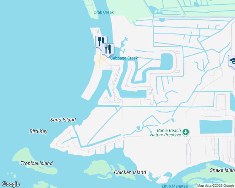 map of restaurants, bars, coffee shops, grocery stores, and more near 439 Bahia Beach Boulevard in Ruskin