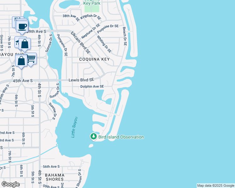 map of restaurants, bars, coffee shops, grocery stores, and more near 4740 Beach Drive Southeast in St. Petersburg