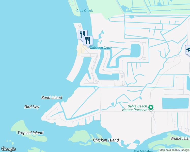 map of restaurants, bars, coffee shops, grocery stores, and more near 445 Bahia Beach Boulevard in Ruskin