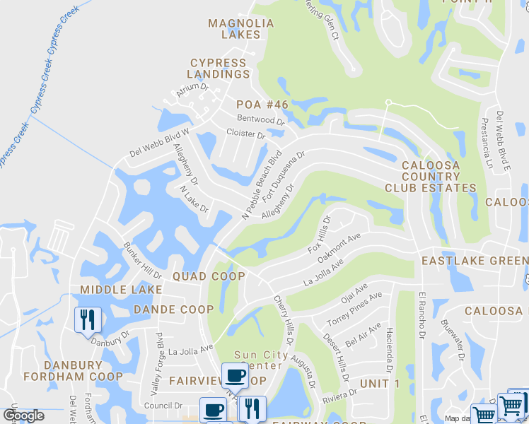 map of restaurants, bars, coffee shops, grocery stores, and more near 683 Allegheny Drive in Sun City Center