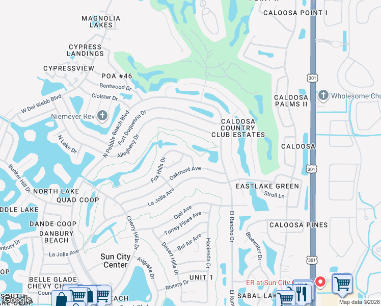 map of restaurants, bars, coffee shops, grocery stores, and more near 609 Fox Hills Drive in Sun City Center