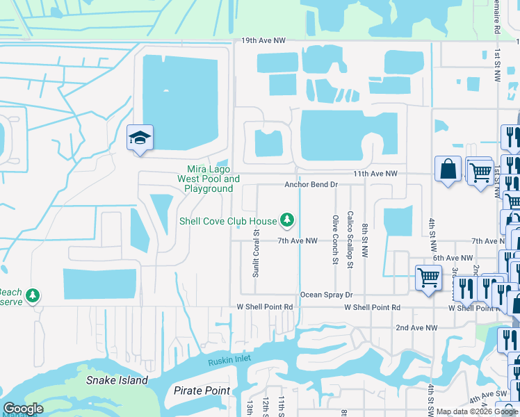 map of restaurants, bars, coffee shops, grocery stores, and more near 874 Sunlit Coral Street in Ruskin