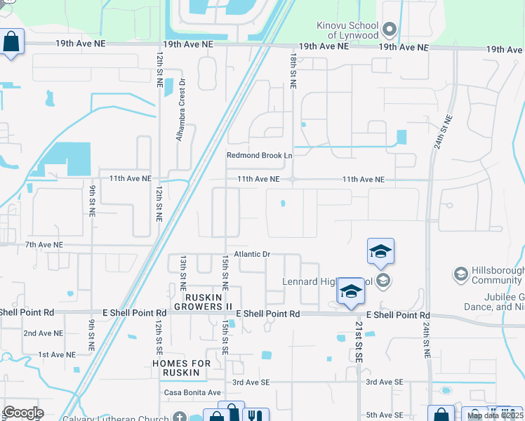 map of restaurants, bars, coffee shops, grocery stores, and more near 1752 Broad Winged Hawk Drive in Ruskin