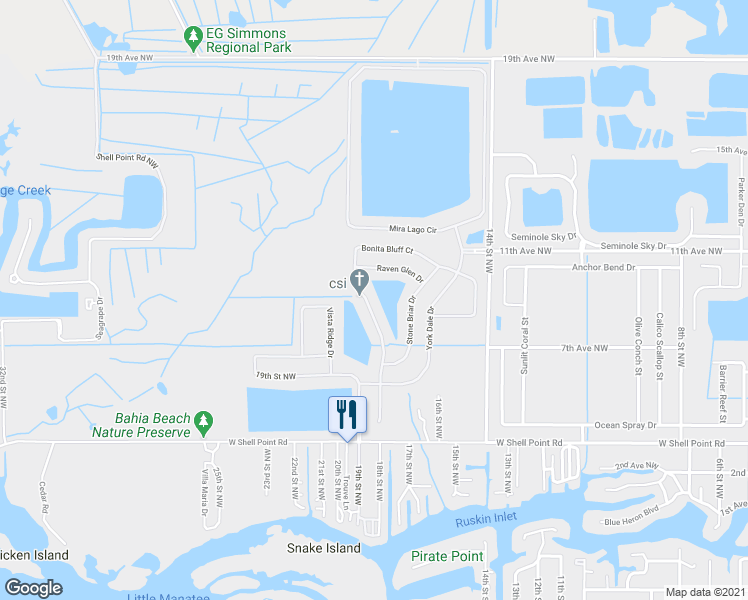 map of restaurants, bars, coffee shops, grocery stores, and more near 1724 Bonita Bluff Court in Ruskin