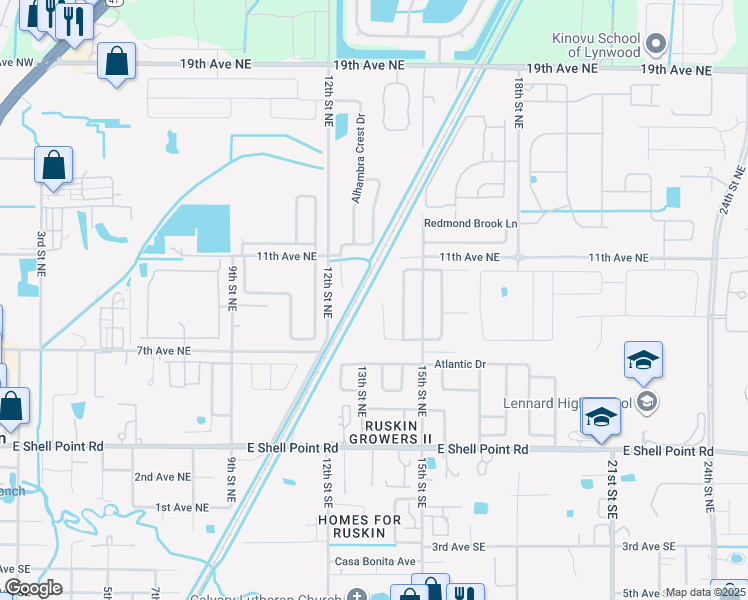 map of restaurants, bars, coffee shops, grocery stores, and more near 705 Cristelle Jean Drive in Ruskin
