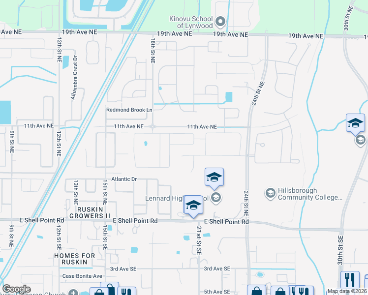 map of restaurants, bars, coffee shops, grocery stores, and more near 2026 Broad Winged Hawk Drive in Ruskin