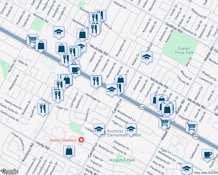 map of restaurants, bars, coffee shops, grocery stores, and more near in Corpus Christi