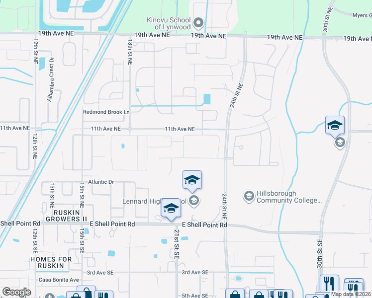 map of restaurants, bars, coffee shops, grocery stores, and more near 1917 11th Avenue Northeast in Ruskin