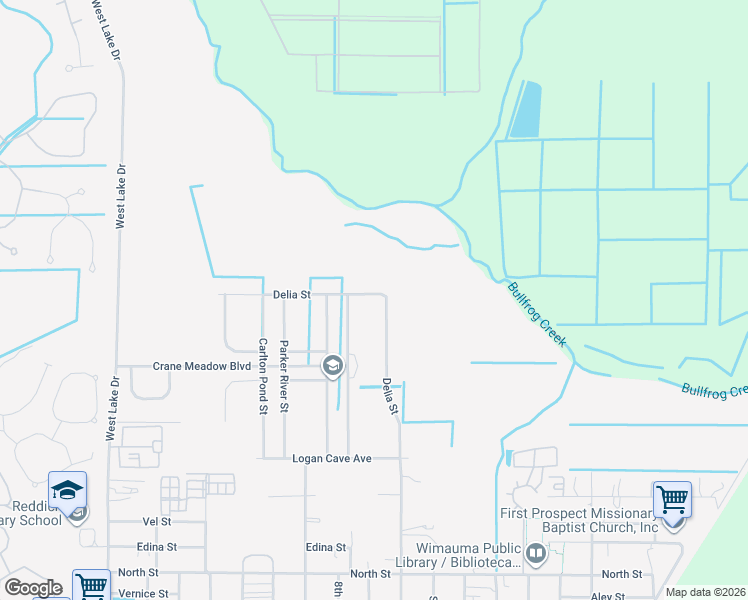 map of restaurants, bars, coffee shops, grocery stores, and more near 16725 Delia Street in Wimauma
