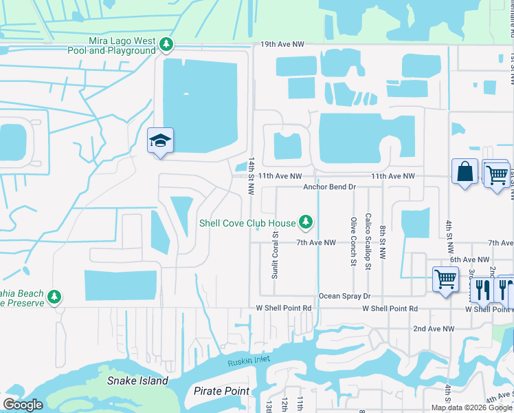 map of restaurants, bars, coffee shops, grocery stores, and more near 874 Sunlit Coral Street in Ruskin