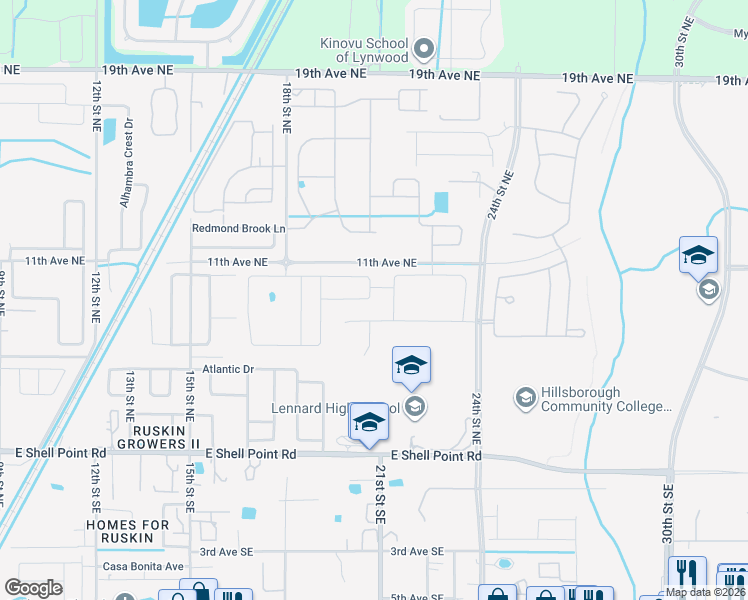 map of restaurants, bars, coffee shops, grocery stores, and more near 2012 Broad Winged Hawk Drive in Ruskin