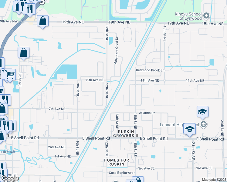 map of restaurants, bars, coffee shops, grocery stores, and more near 1003 Chandler Snowden Court in Ruskin