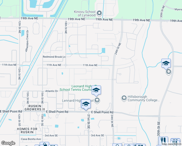 map of restaurants, bars, coffee shops, grocery stores, and more near 1917 11th Avenue Northeast in Ruskin