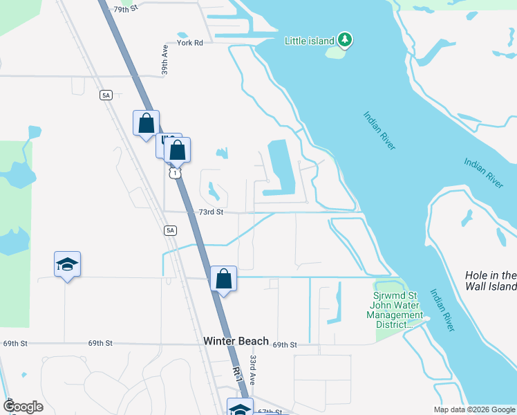 map of restaurants, bars, coffee shops, grocery stores, and more near 3285 73rd Place in Vero Beach