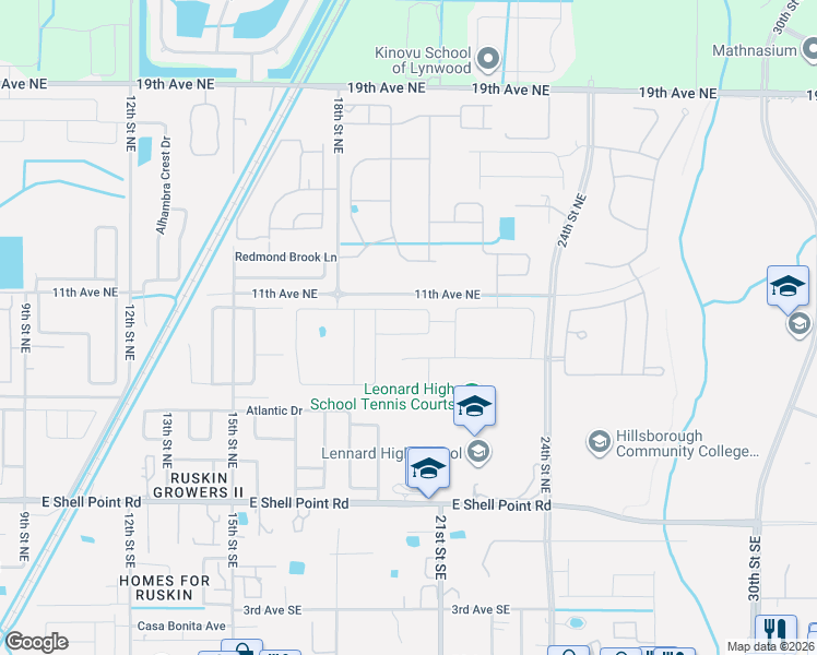 map of restaurants, bars, coffee shops, grocery stores, and more near 2036 Broad Winged Hawk Drive in Ruskin