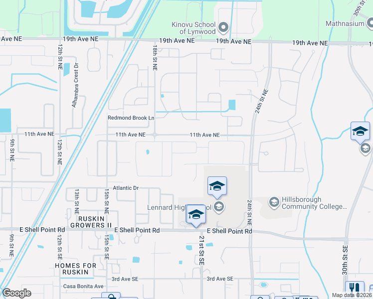 map of restaurants, bars, coffee shops, grocery stores, and more near 2036 Broad Winged Hawk Drive in Ruskin