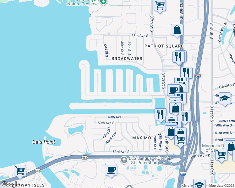 map of restaurants, bars, coffee shops, grocery stores, and more near 4000 46th Avenue South in St. Petersburg