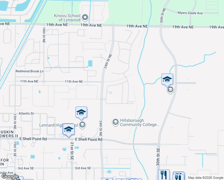 map of restaurants, bars, coffee shops, grocery stores, and more near 2408 Nighthawk Landing Court in Ruskin