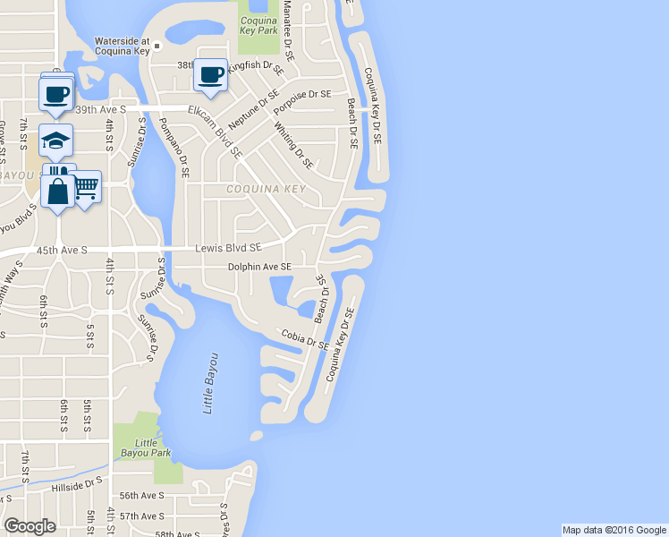 map of restaurants, bars, coffee shops, grocery stores, and more near 525 Dolphin Avenue Southeast in St. Petersburg
