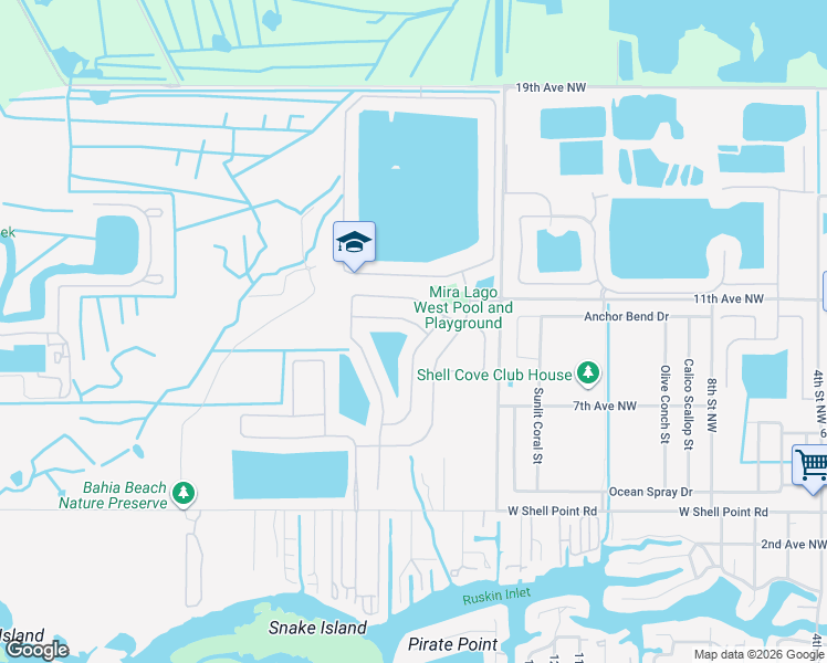 map of restaurants, bars, coffee shops, grocery stores, and more near 1813 Raven Glen Drive in Ruskin