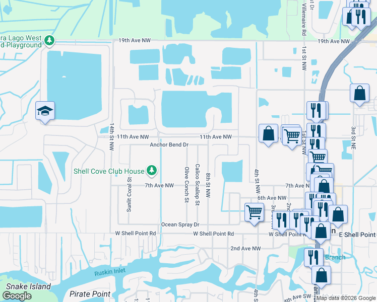 map of restaurants, bars, coffee shops, grocery stores, and more near 811 Seminole Sky Drive in Ruskin