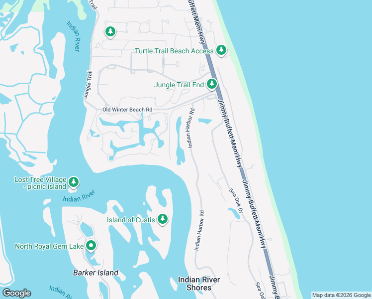 map of restaurants, bars, coffee shops, grocery stores, and more near 580 Indian Harbor Road in Indian River Shores