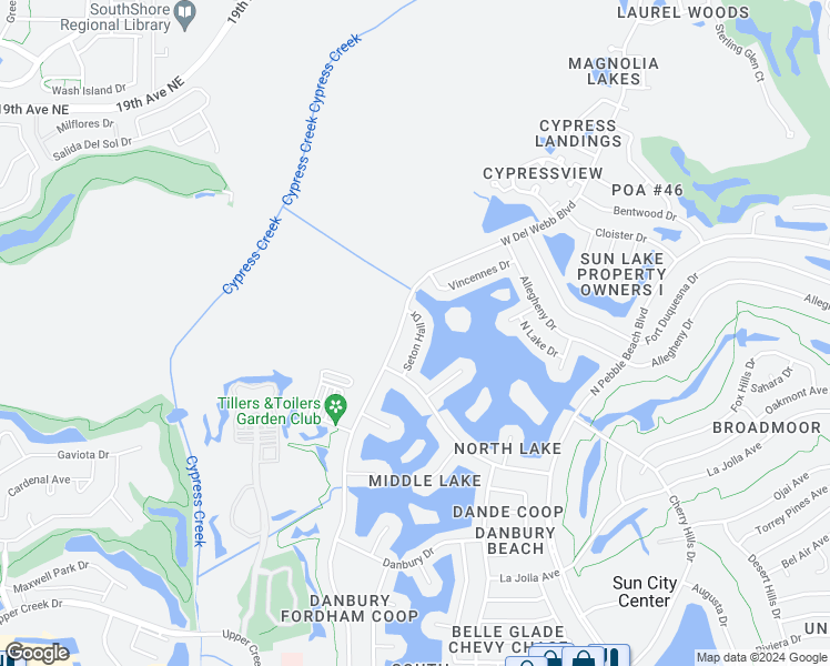 map of restaurants, bars, coffee shops, grocery stores, and more near 1414 Seton Hall Drive in Sun City Center