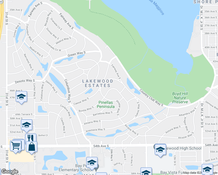 map of restaurants, bars, coffee shops, grocery stores, and more near 1919 Bonita Way South in Saint Petersburg