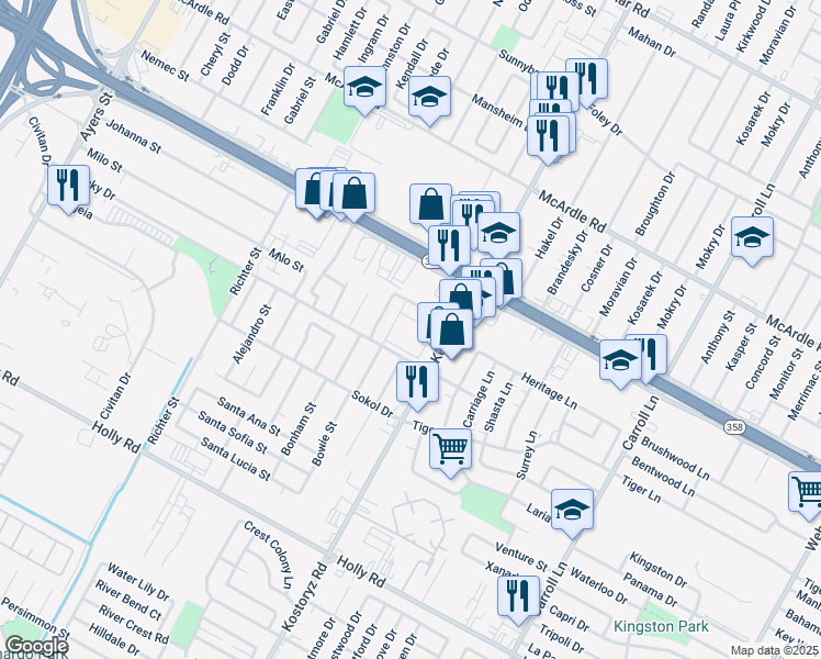 map of restaurants, bars, coffee shops, grocery stores, and more near 5214 Bonham Street in Corpus Christi