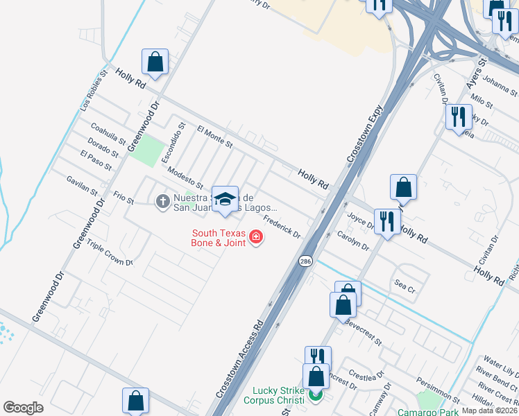 map of restaurants, bars, coffee shops, grocery stores, and more near 2005 Carolyn Drive in Corpus Christi