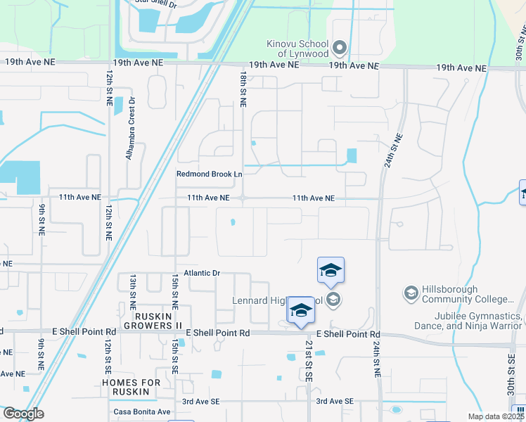 map of restaurants, bars, coffee shops, grocery stores, and more near 1501 Broad Winged Hawk Drive in Ruskin